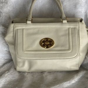 Emma Fox white leather double handle shoulder bag